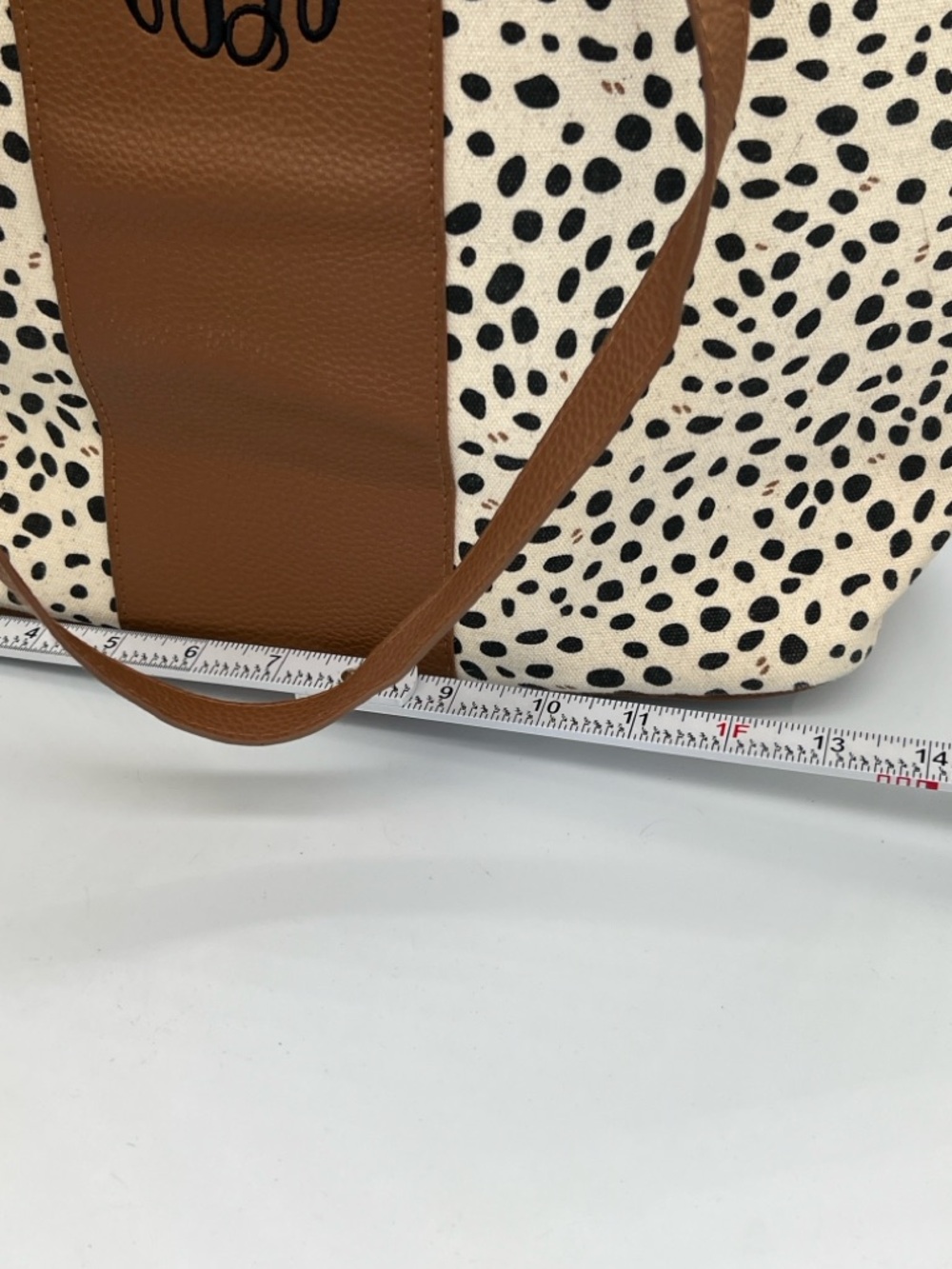 Monogrammed Marleylilly Tan and Black Spotted Canvas Tote - Picture 6 of 7